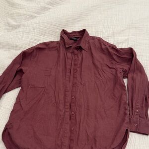 Athleta Women's Linen Burgundy Button Down Shirt